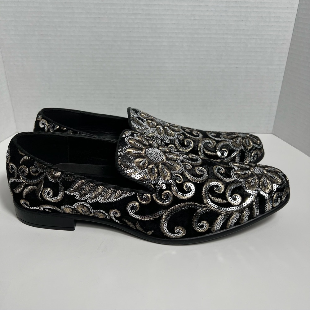 Amali Fabian Mens Dress Shoes Slip On Sz 12 Velvet Sequin Tuxedo Formal Loafers